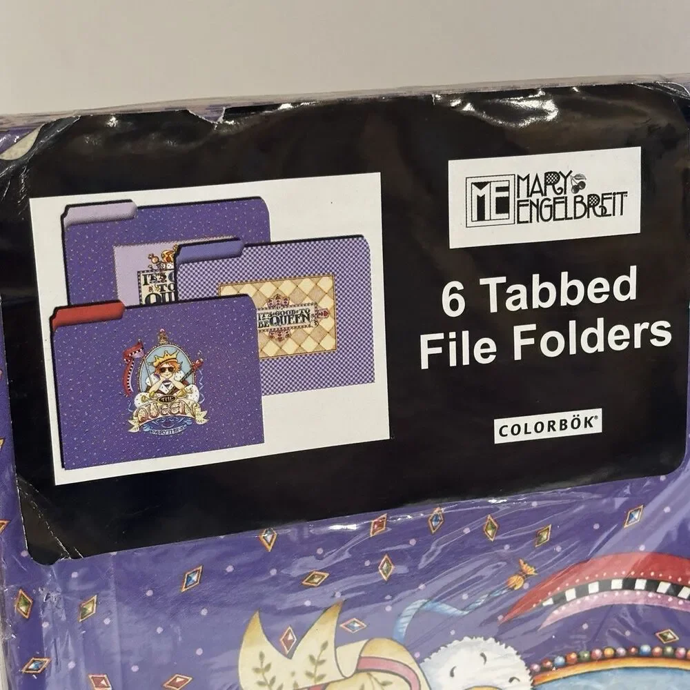 Mary Engelbreit Royalty 6 purple Tabbed File Folders Good To Be Queen vtg NEW